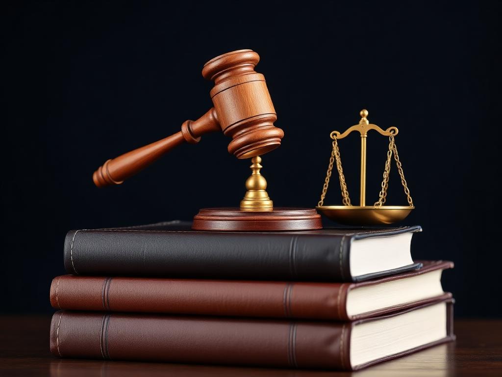 Court gavel and scales of justice on law books